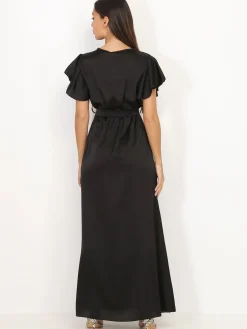 Outlet La Modeuse Robe longue cache c艙ur fendue Noir