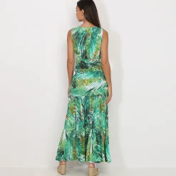 Discount La Modeuse Robe longue ceinturée à imprimé tropical Blanc