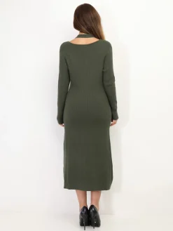 Hot La Modeuse Robe longue cut out à boutons Kaki