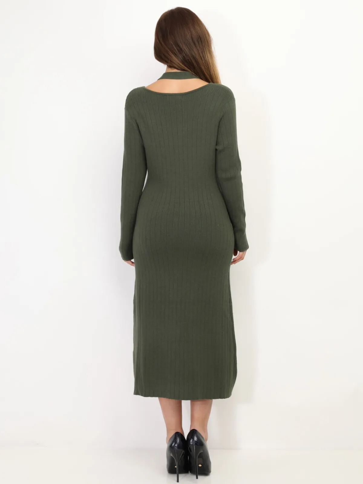 Hot La Modeuse Robe longue cut out à boutons Kaki