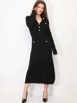Best La Modeuse Robe longue cut out à boutons Noir