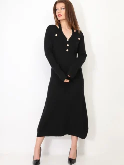 Best La Modeuse Robe longue cut out à boutons Noir