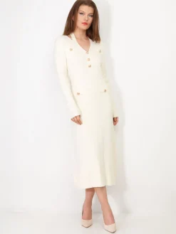 Sale La Modeuse Robe longue cut out à boutons Blanc