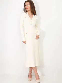 Sale La Modeuse Robe longue cut out à boutons Blanc
