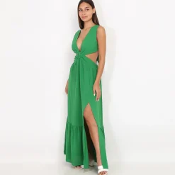 New La Modeuse Robe longue cut out à fente Vert