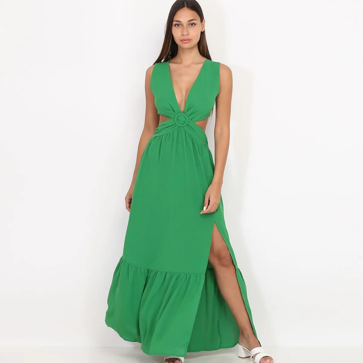 New La Modeuse Robe longue cut out à fente Vert