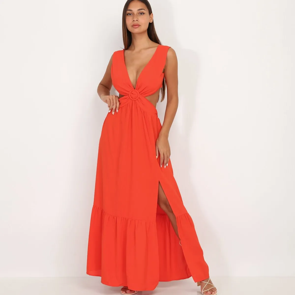 Clearance La Modeuse Robe longue cut out à fente Rouge