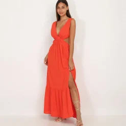 Clearance La Modeuse Robe longue cut out à fente Rouge