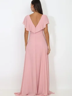 Best La Modeuse Robe longue décolleté à volants VieuxRose