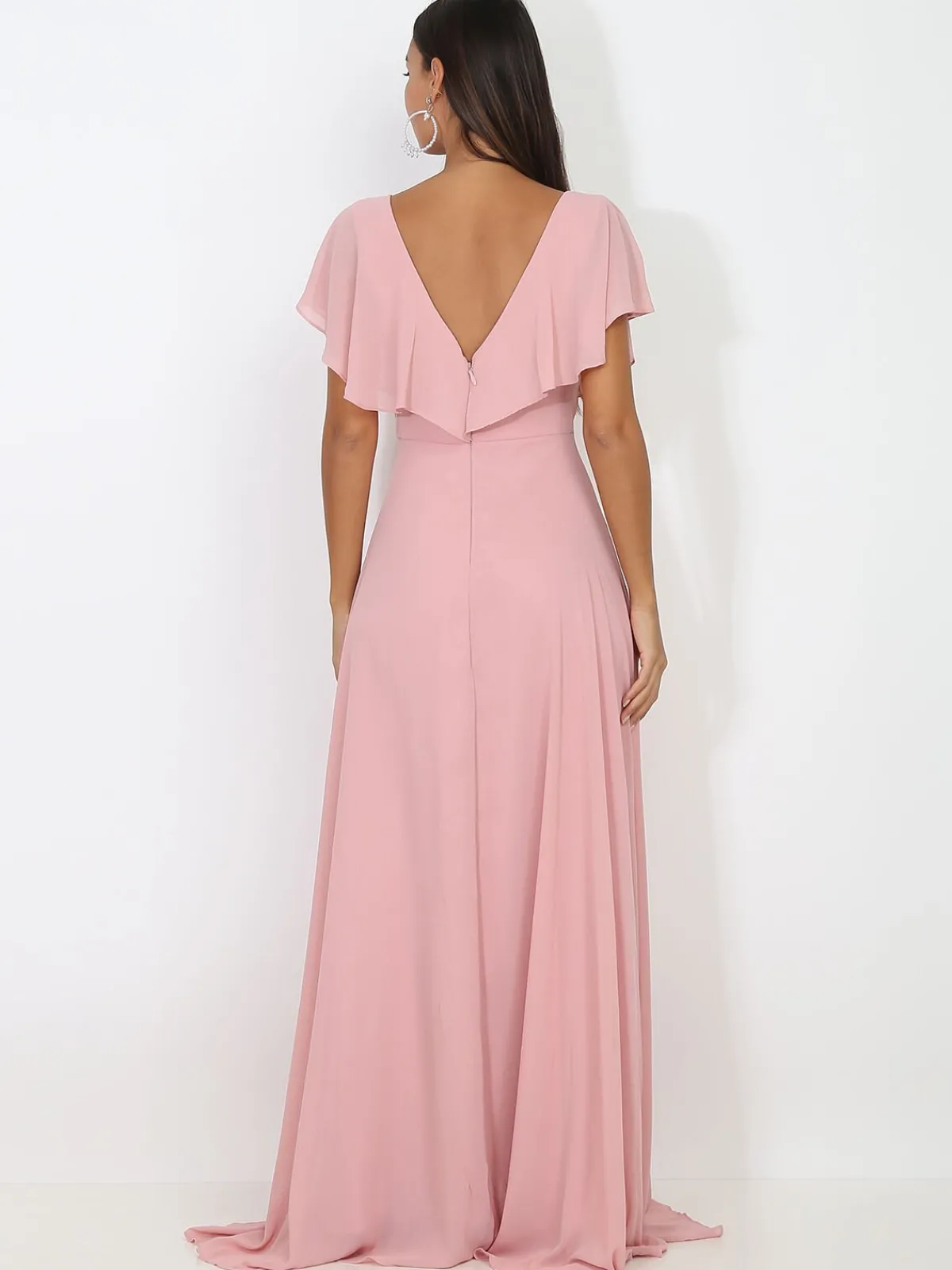 Best La Modeuse Robe longue décolleté à volants VieuxRose