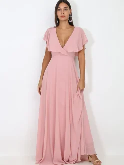 Best La Modeuse Robe longue décolleté à volants VieuxRose