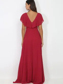 Hot La Modeuse Robe longue décolleté à volants Cerise