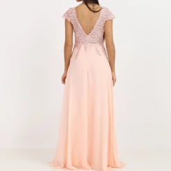 New La Modeuse Robe longue dos nu à dentelle Rose