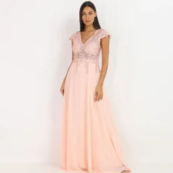 New La Modeuse Robe longue dos nu à dentelle Rose