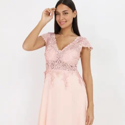 New La Modeuse Robe longue dos nu à dentelle Rose