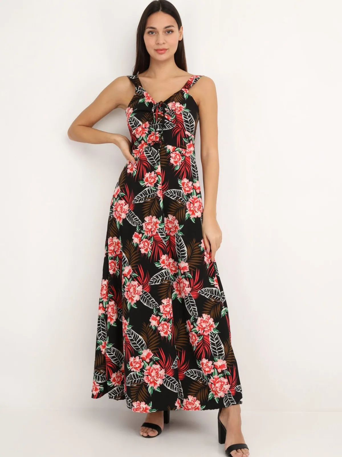 New La Modeuse Robe longue dos nu à fleurs Noir