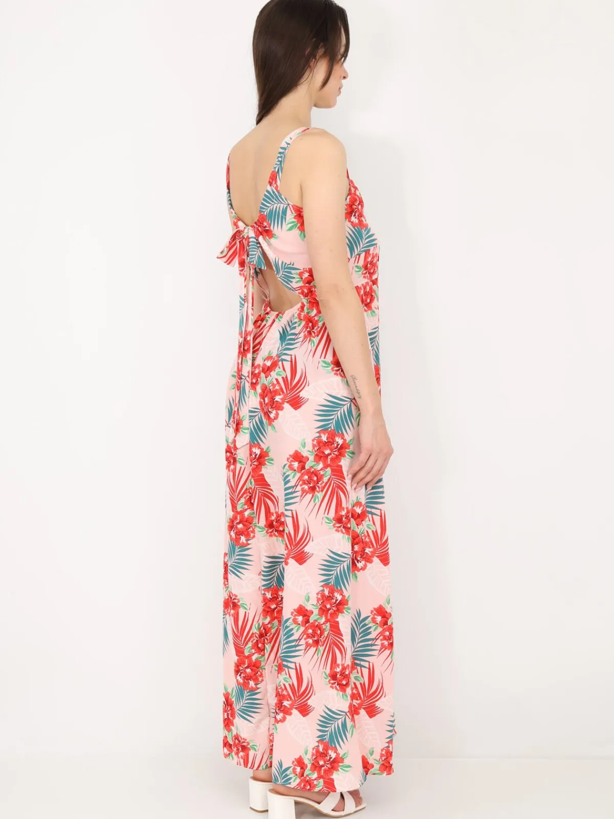 New La Modeuse Robe longue dos nu à fleurs Rose
