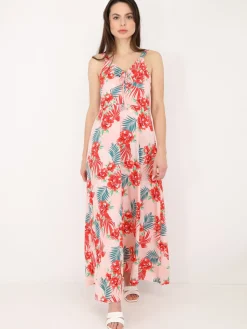 New La Modeuse Robe longue dos nu à fleurs Rose