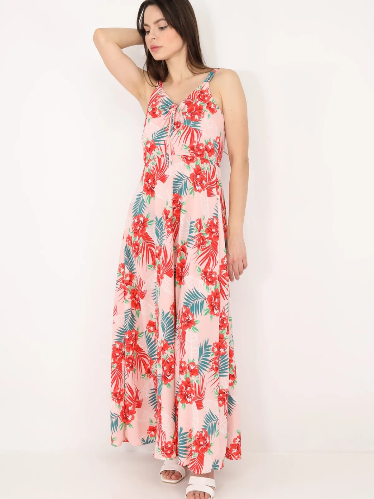 New La Modeuse Robe longue dos nu à fleurs Rose