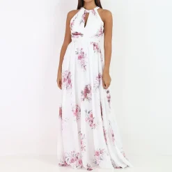 New La Modeuse Robe longue dos nu à fleurs Blanc