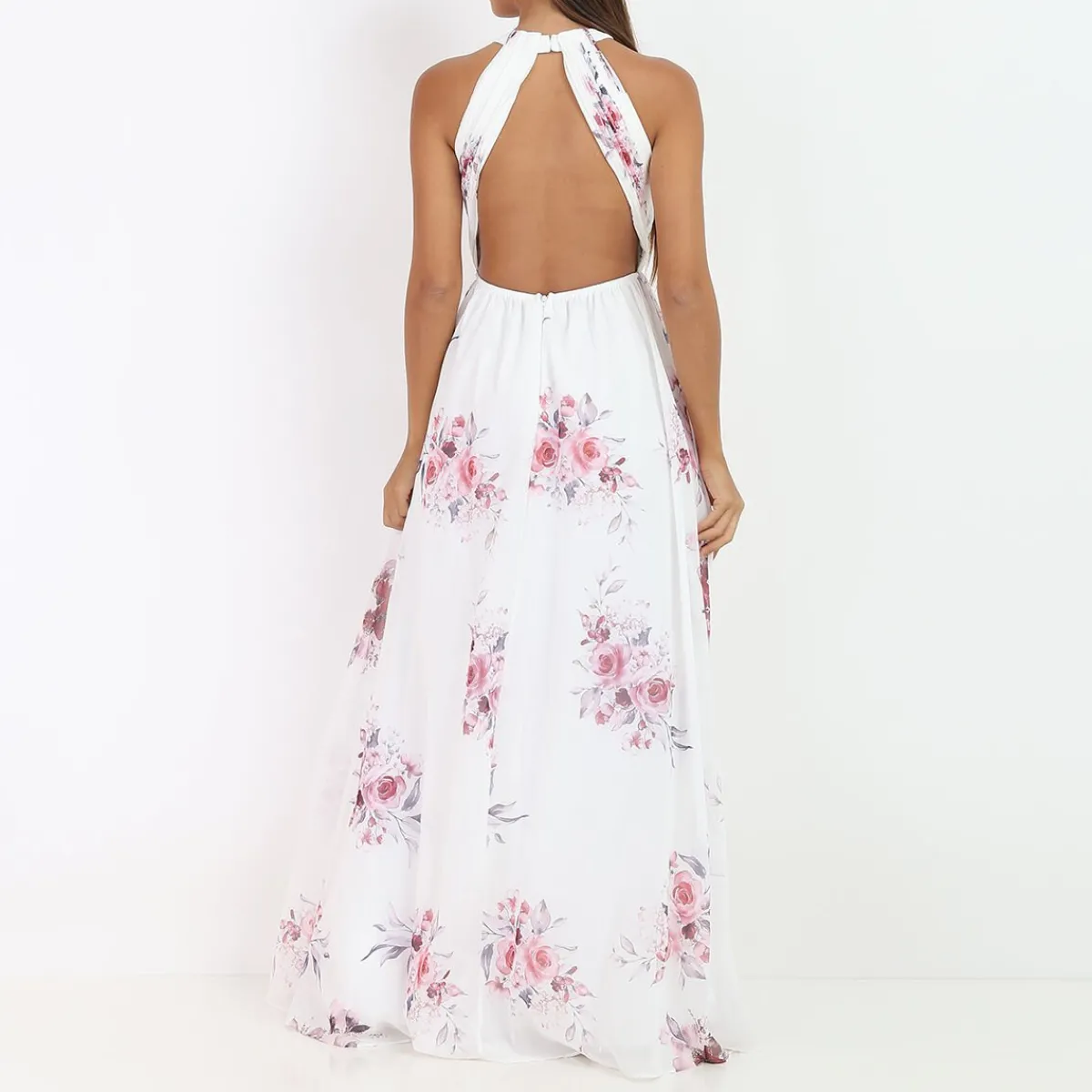 New La Modeuse Robe longue dos nu à fleurs Blanc
