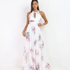New La Modeuse Robe longue dos nu à fleurs Blanc