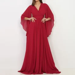 Online La Modeuse Robe longue drapée à manches volantées Rouge