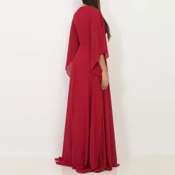 Online La Modeuse Robe longue drapée à manches volantées Rouge