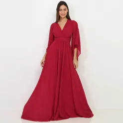 Online La Modeuse Robe longue drapée à manches volantées Rouge