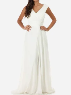 New La Modeuse Robe longue drapée avec fente Blanc