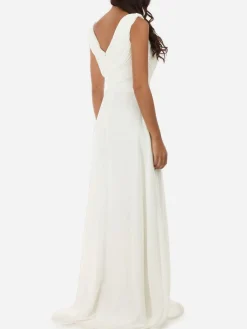 New La Modeuse Robe longue drapée avec fente Blanc