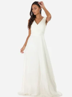 New La Modeuse Robe longue drapée avec fente Blanc