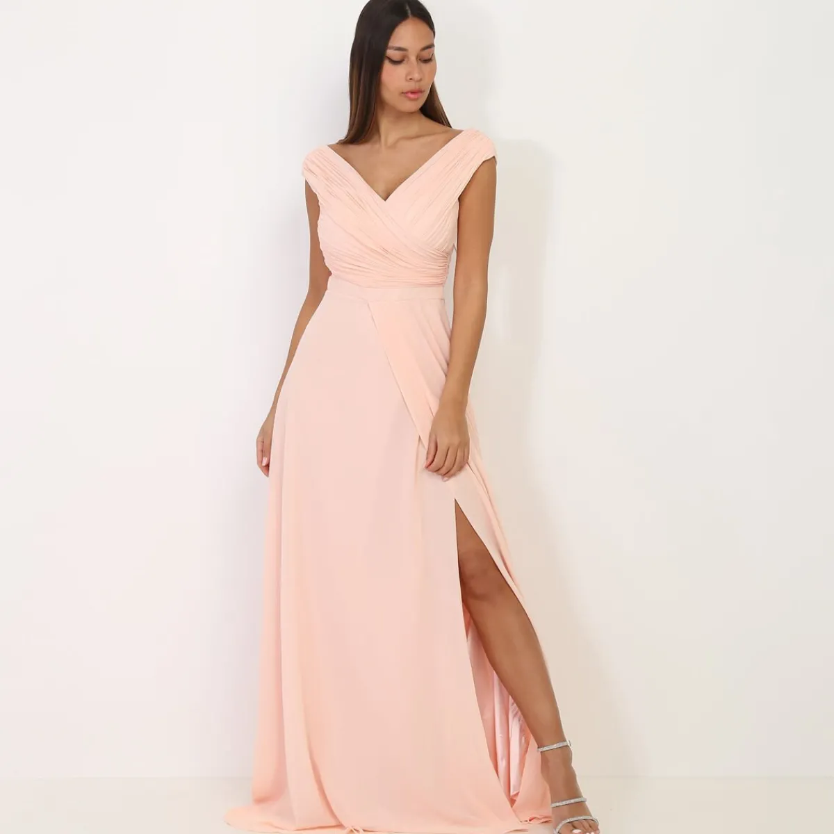 Discount La Modeuse Robe longue drapée avec fente Rose