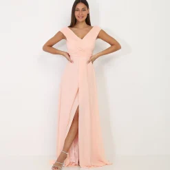 Discount La Modeuse Robe longue drapée avec fente Rose