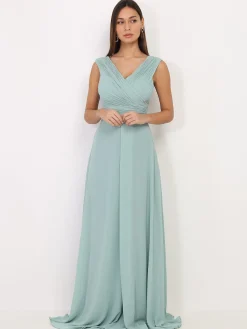 Sale La Modeuse Robe longue drapée avec fente Vertclair