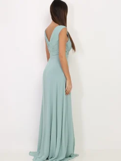 Sale La Modeuse Robe longue drapée avec fente Vertclair