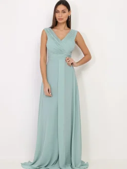 Sale La Modeuse Robe longue drapée avec fente Vertclair