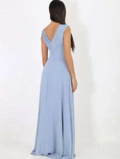 La Modeuse Robe longue drapée avec fente BleuGivré