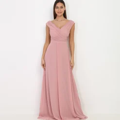 New La Modeuse Robe longue drapée avec fente VieuxRose