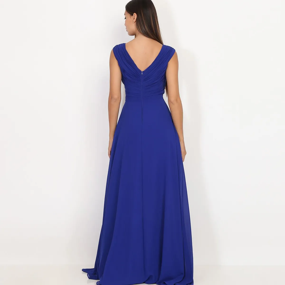 Discount La Modeuse Robe longue drapée avec fente Bleu