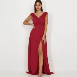 Hot La Modeuse Robe longue drapée avec fente Rouge