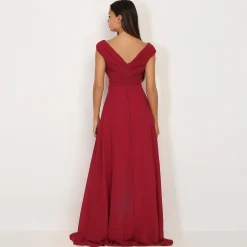 Hot La Modeuse Robe longue drapée avec fente Rouge