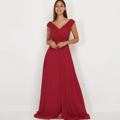 Hot La Modeuse Robe longue drapée avec fente Rouge
