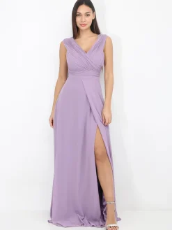 Outlet La Modeuse Robe longue drapée avec fente Violetclair