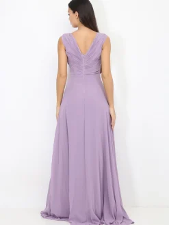 Outlet La Modeuse Robe longue drapée avec fente Violetclair