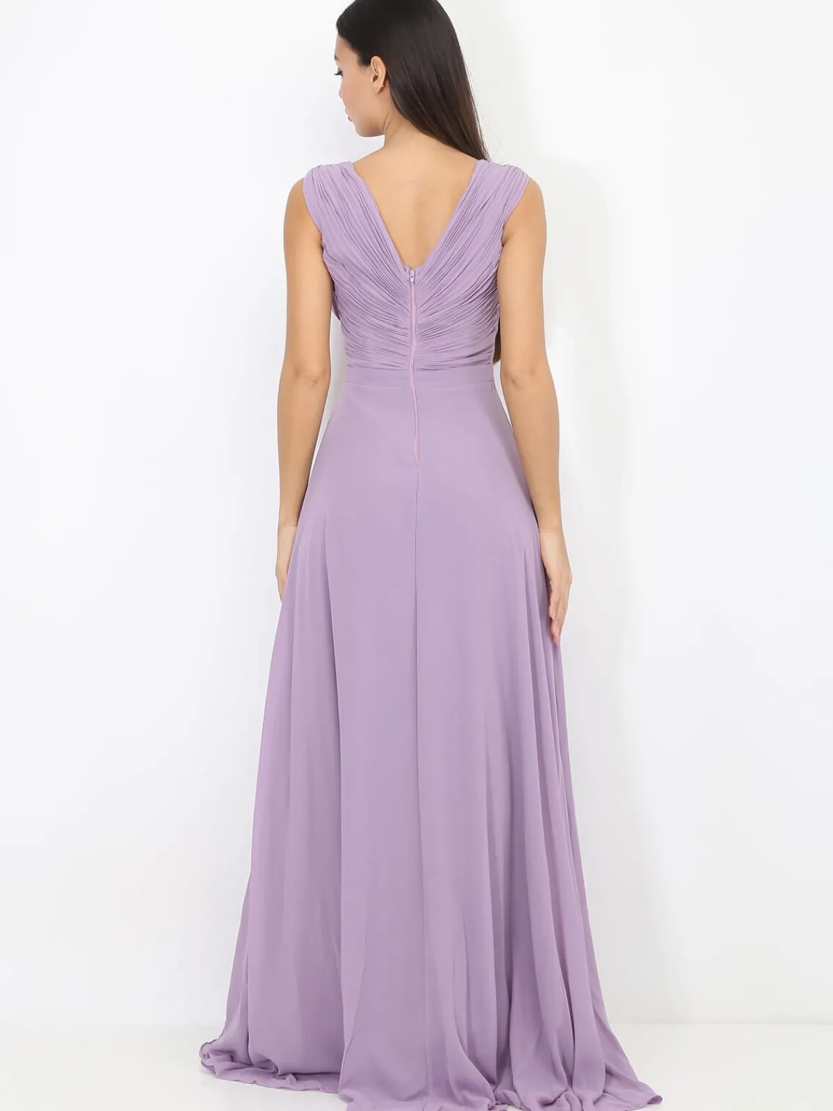 Outlet La Modeuse Robe longue drapée avec fente Violetclair