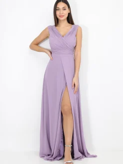 Outlet La Modeuse Robe longue drapée avec fente Violetclair