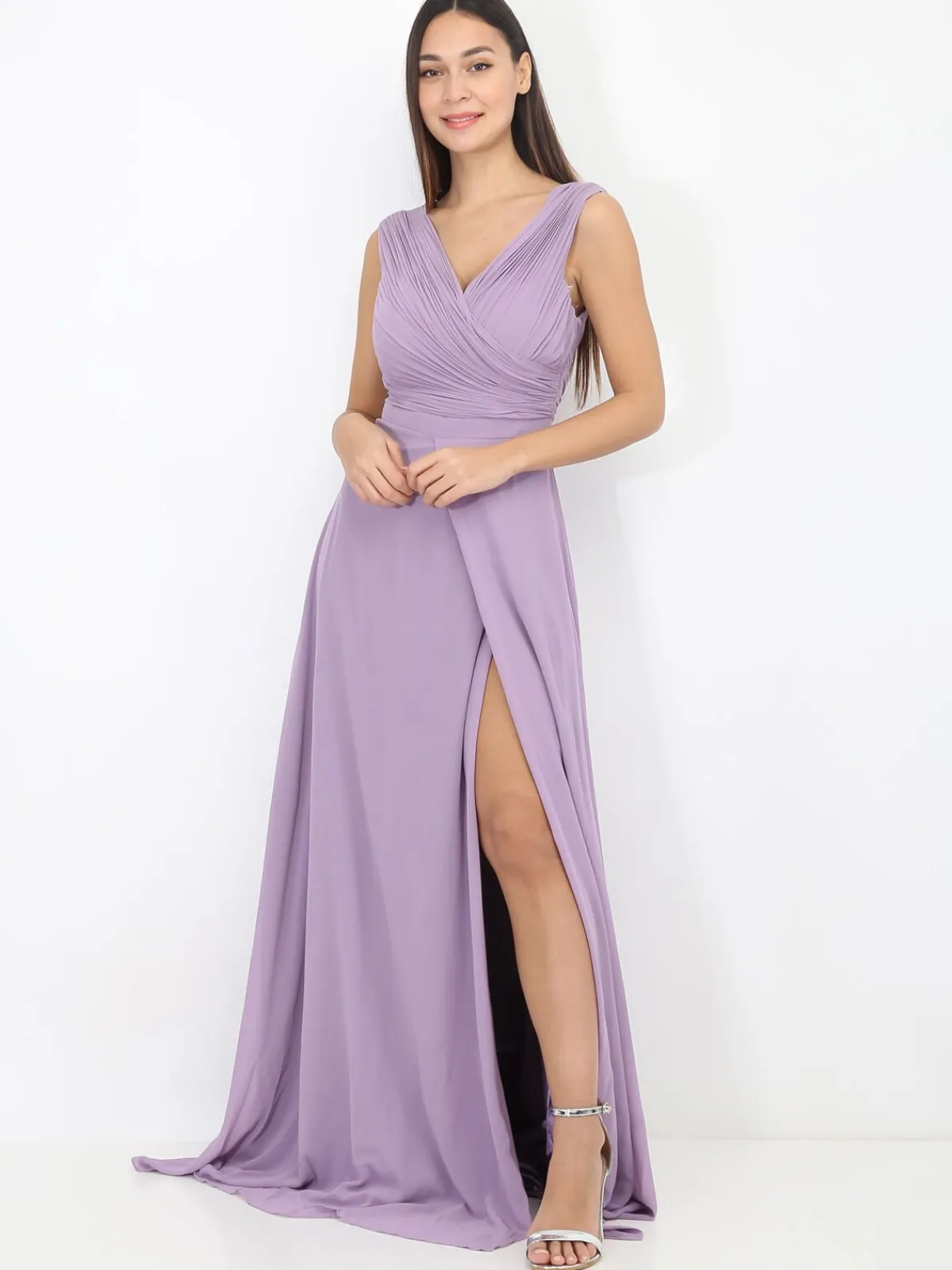 Outlet La Modeuse Robe longue drapée avec fente Violetclair