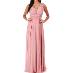 Best La Modeuse Robe longue drapée brodée de perles VieuxRose