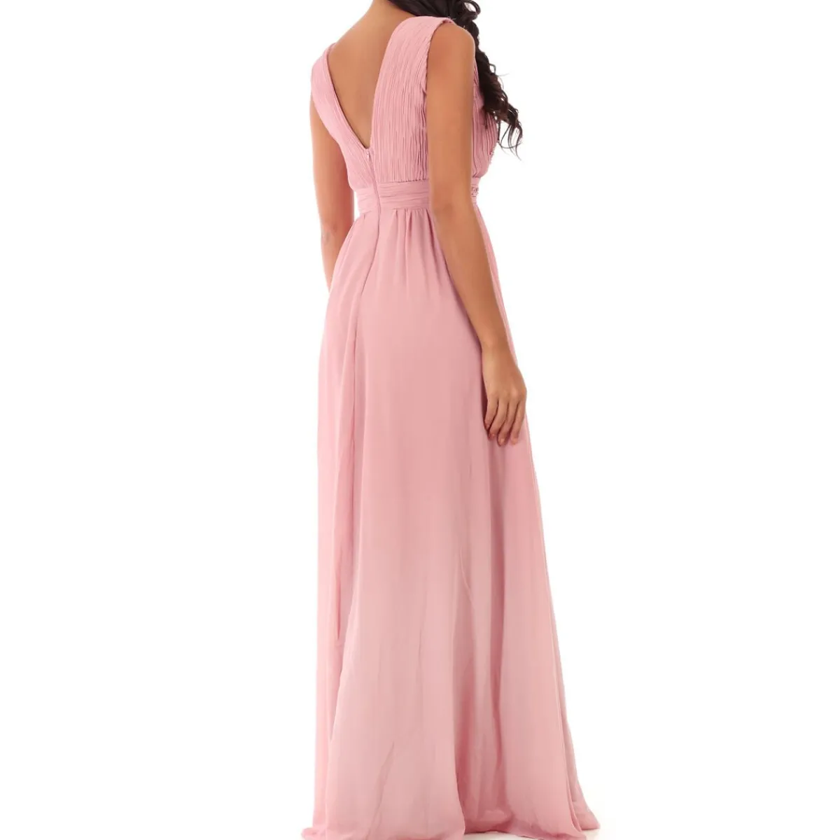 Best La Modeuse Robe longue drapée brodée de perles VieuxRose